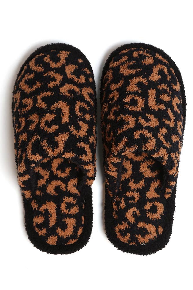 Leopard Print Fuzzy Microfiber Slipper