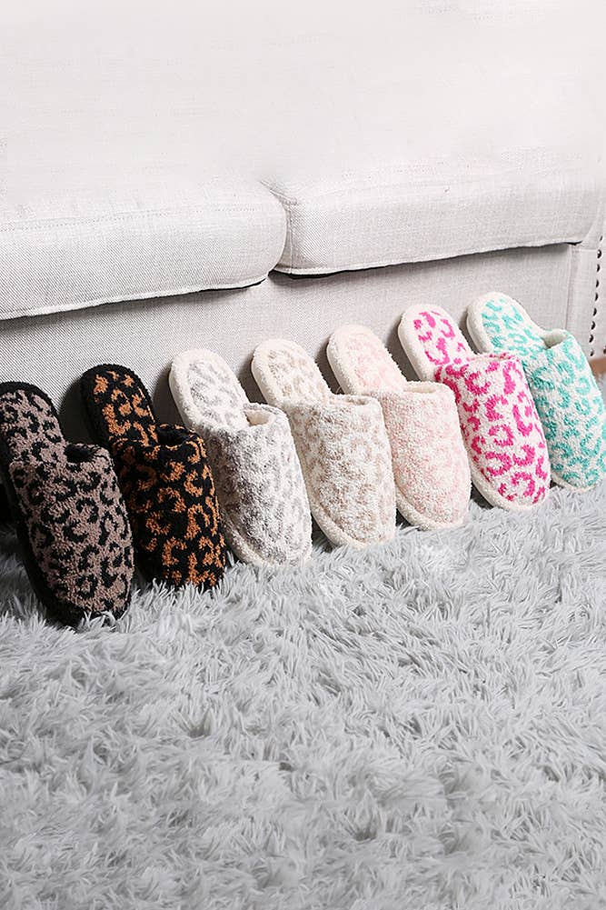Leopard Print Fuzzy Microfiber Slipper