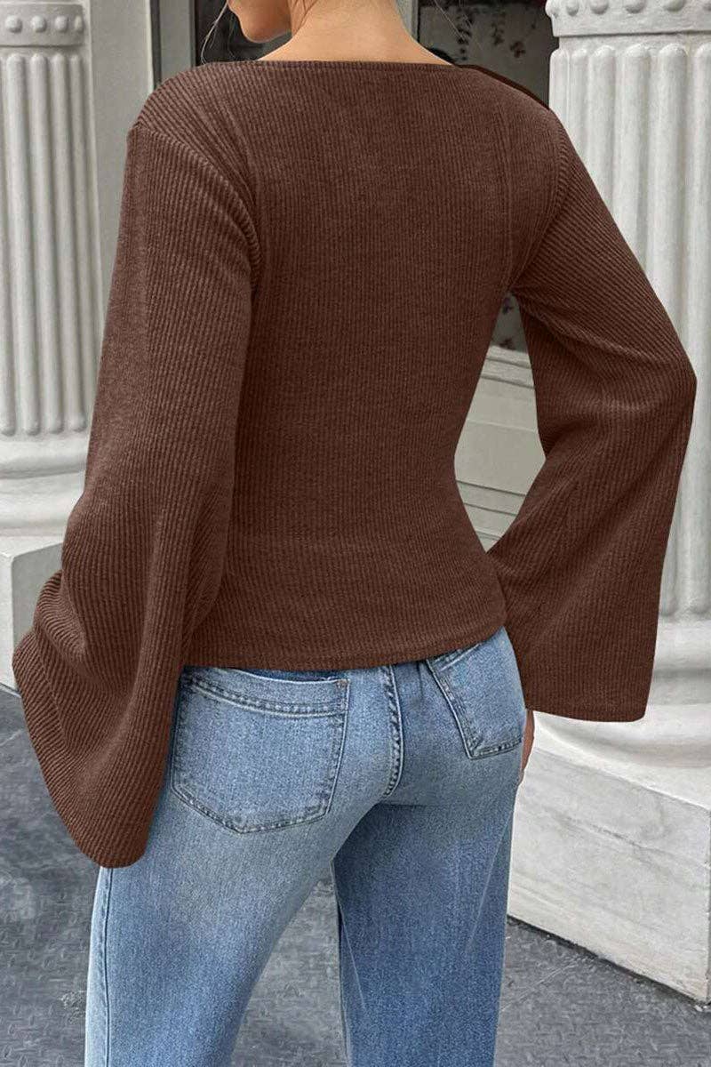 Ribbed Bell Sleeve Top