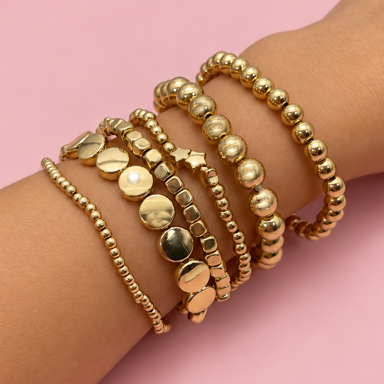 MULTI BALL CHAIN BEAD MIX STRETCHABLE BRACELET | 40B5129