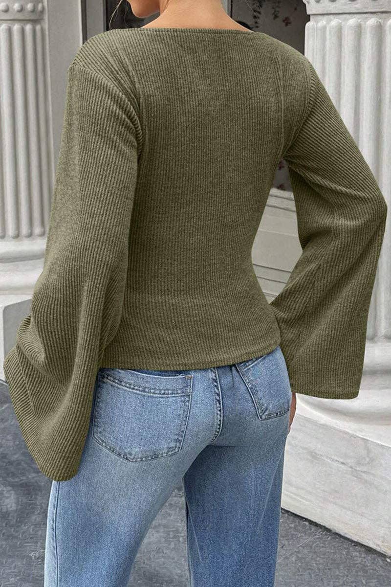 Ribbed Bell Sleeve Top