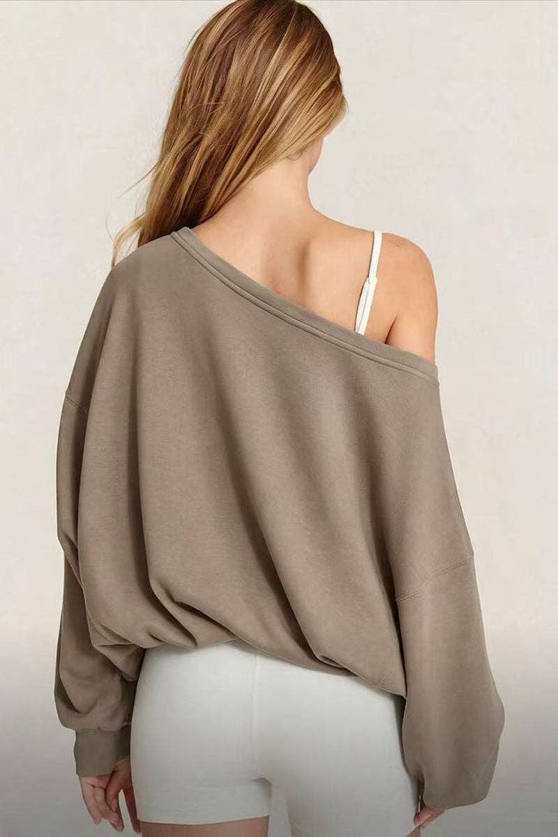 One-Shoulder Ruched Tie Side Sweatshirt