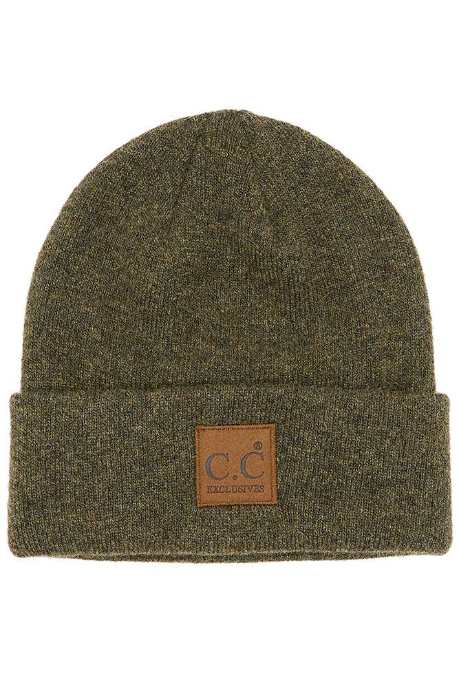 C.C Heather Knit Suede Patch Beanie Winter Hat