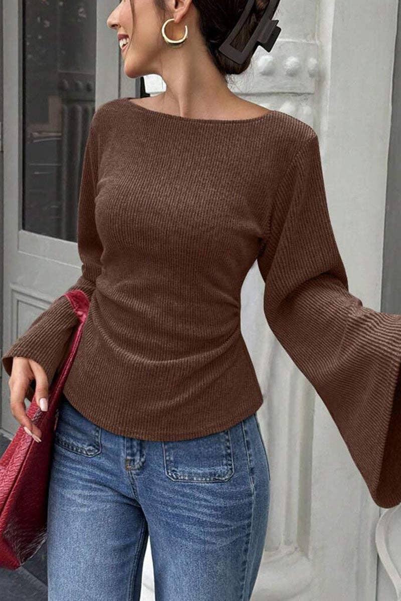 Ribbed Bell Sleeve Top