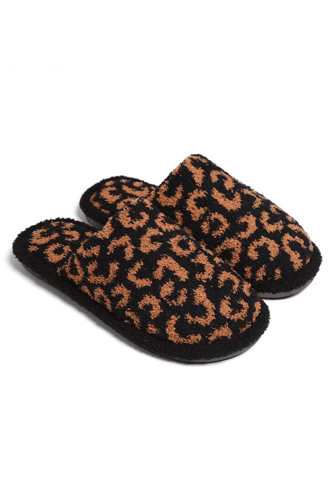 Leopard Print Fuzzy Microfiber Slipper