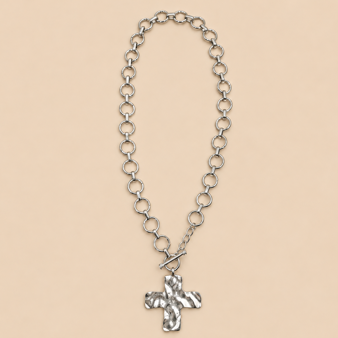 NOTABLE HAMMERED CROSS FRONT TOGGLE NECKLACE | 40NK9474