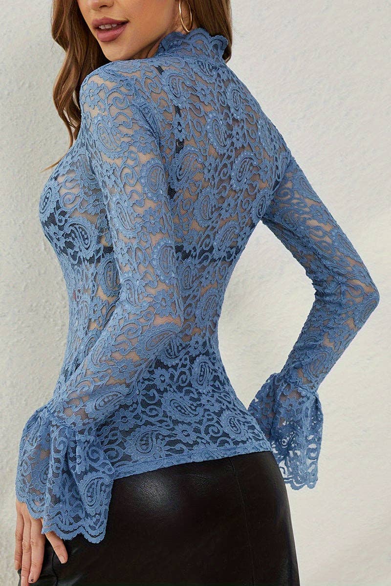 Elegant Lace Long Sleeve Bodycon Top