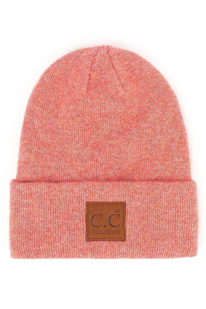 C.C Heather Knit Suede Patch Beanie Winter Hat