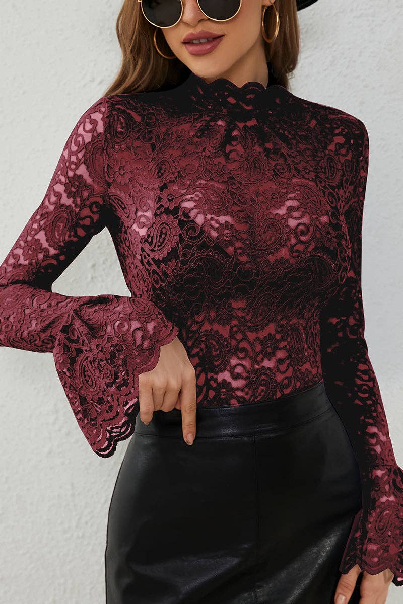 Elegant Lace Long Sleeve Bodycon Top