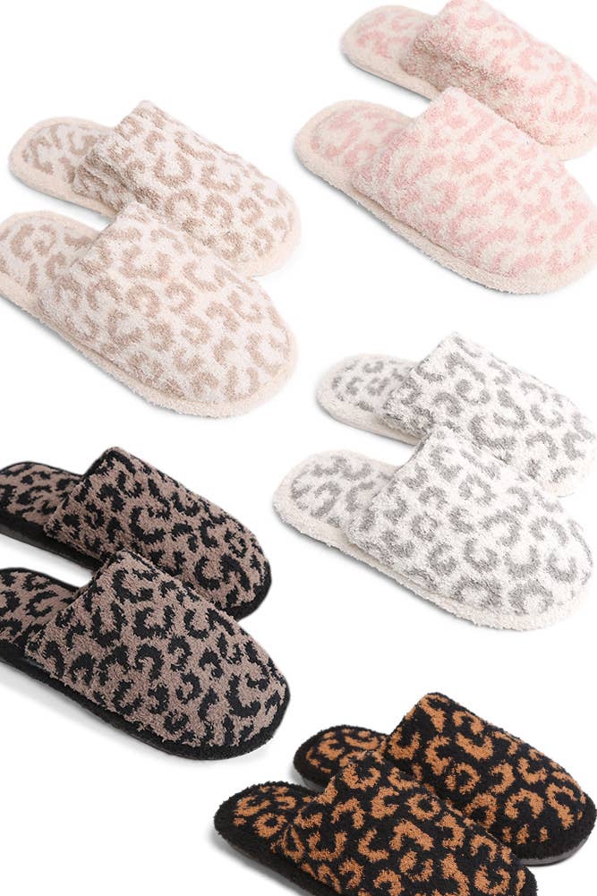 Leopard Print Fuzzy Microfiber Slipper