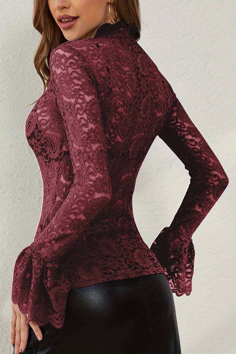 Elegant Lace Long Sleeve Bodycon Top
