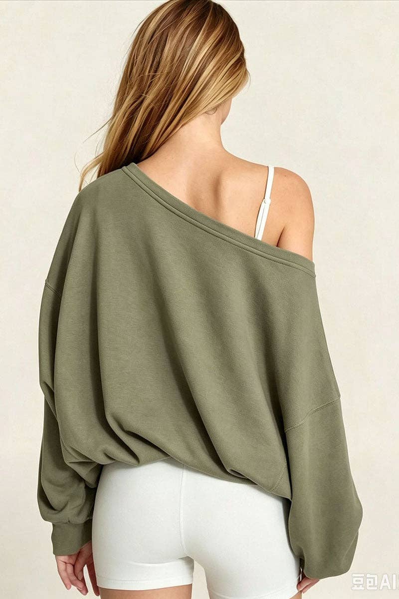 One-Shoulder Ruched Tie Side Sweatshirt