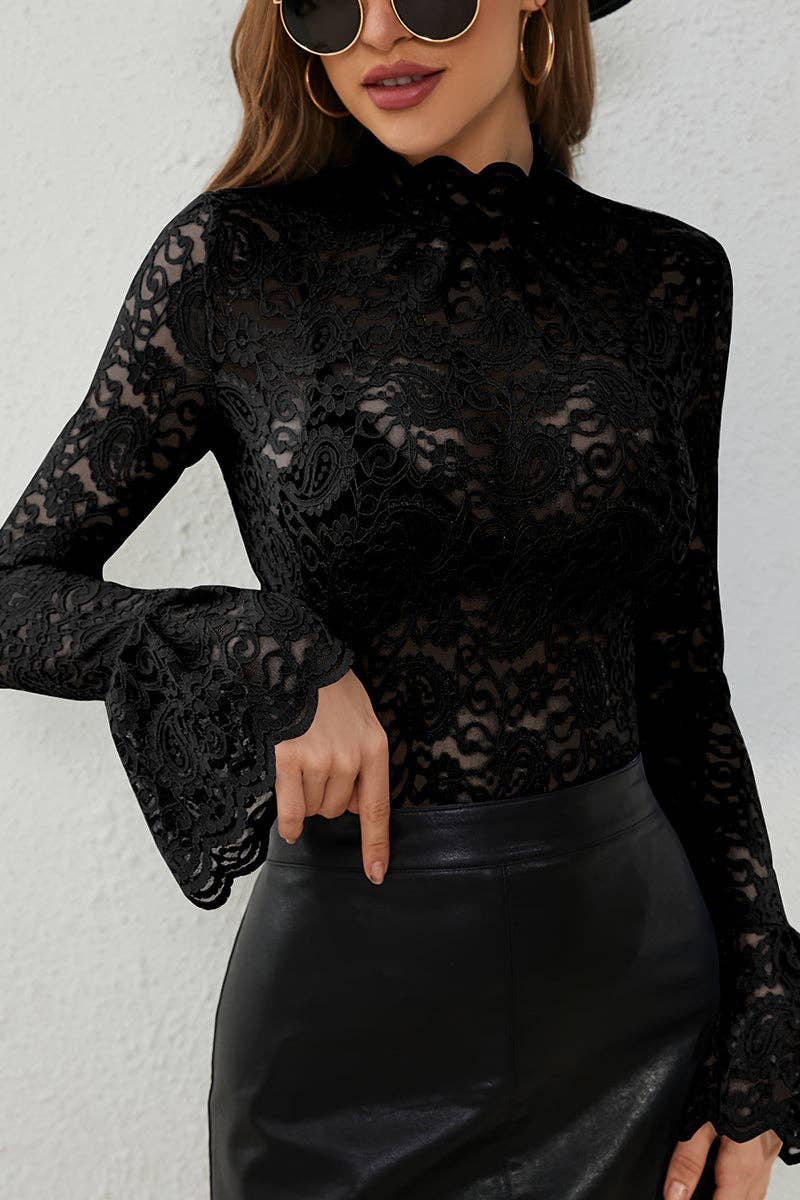 Elegant Lace Long Sleeve Bodycon Top