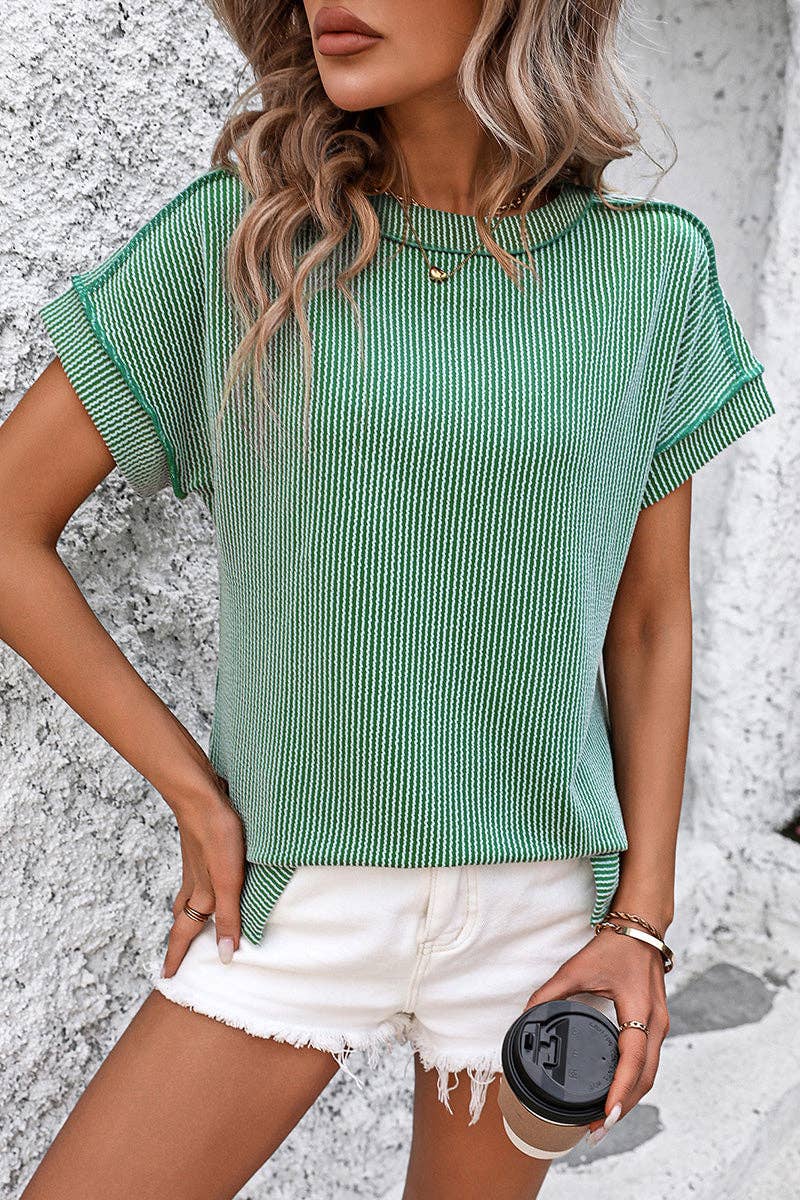 Casual Short Sleeve Ribbed T-Shirt