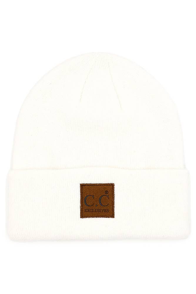 C.C Heather Knit Suede Patch Beanie Winter Hat