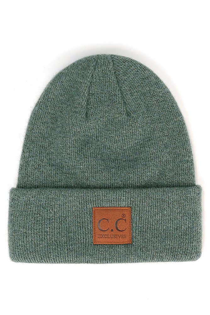 C.C Heather Knit Suede Patch Beanie Winter Hat