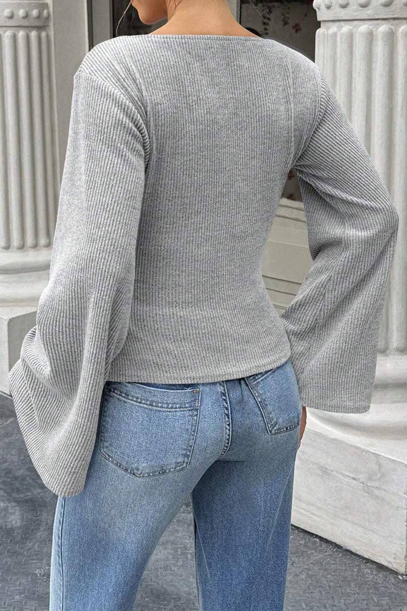 Ribbed Bell Sleeve Top