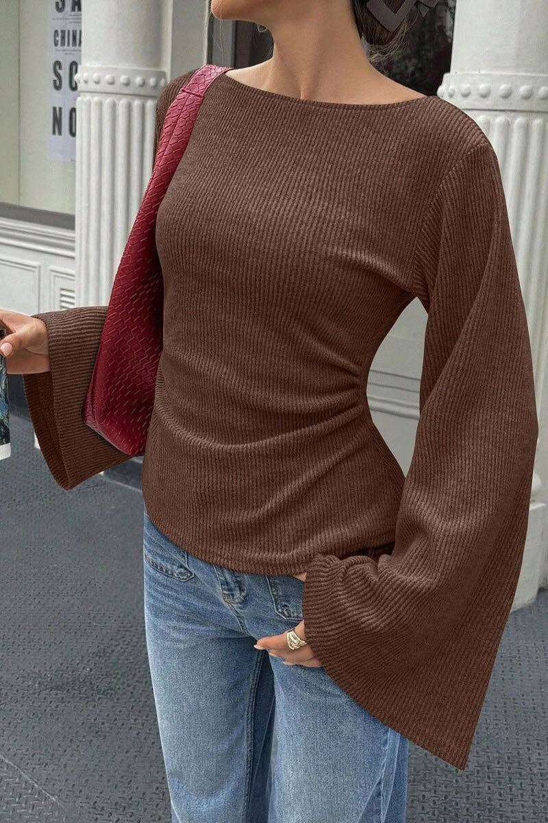 Ribbed Bell Sleeve Top