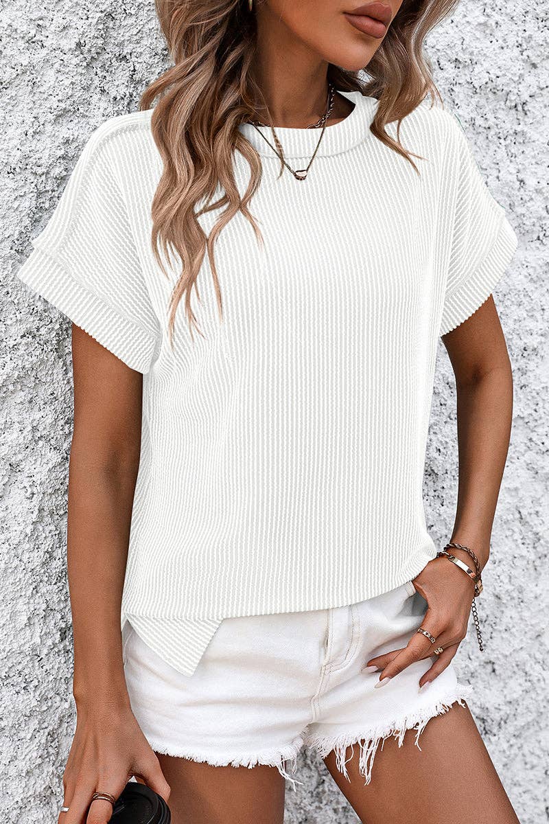 Casual Short Sleeve Ribbed T-Shirt