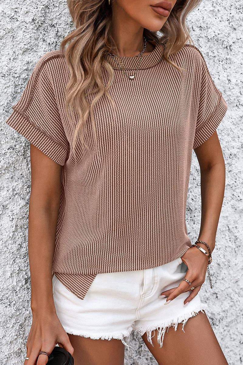Casual Short Sleeve Ribbed T-Shirt