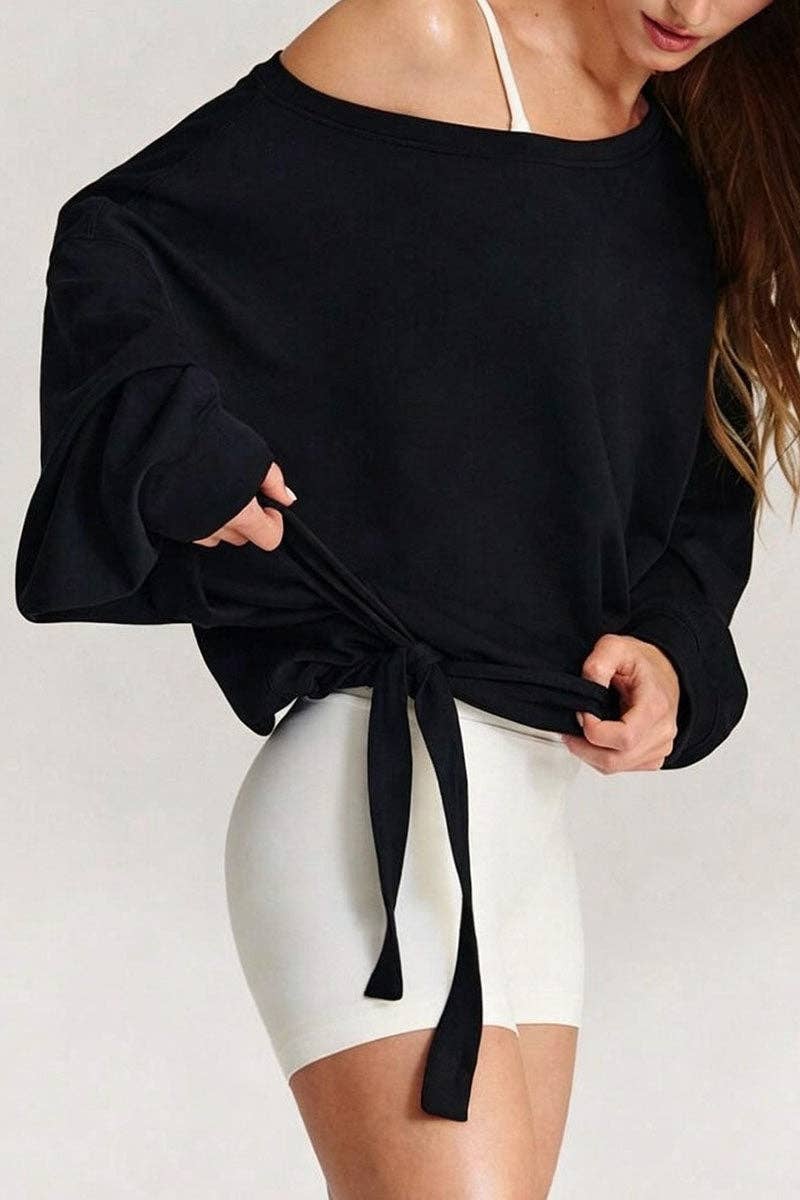 One-Shoulder Ruched Tie Side Sweatshirt