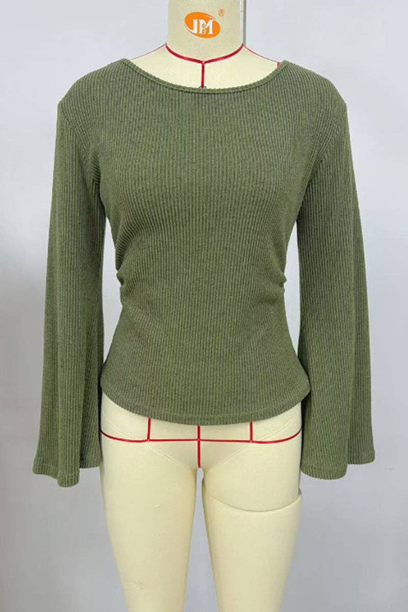 Ribbed Bell Sleeve Top