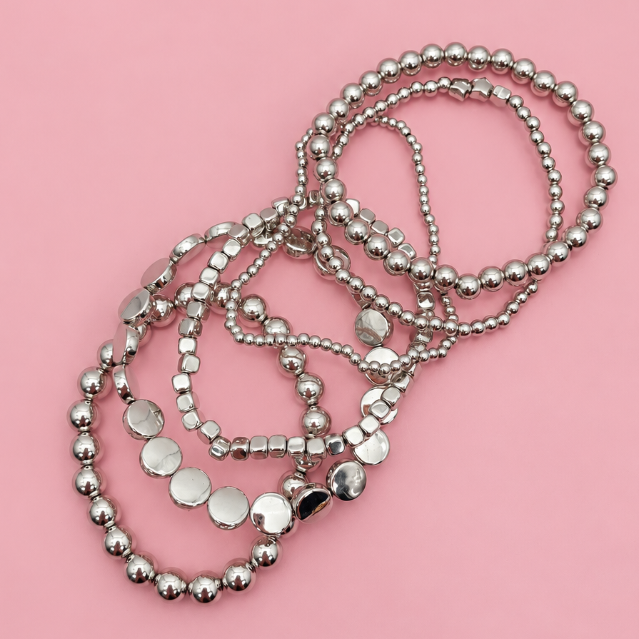 MULTI BALL CHAIN BEAD MIX STRETCHABLE BRACELET | 40B5129