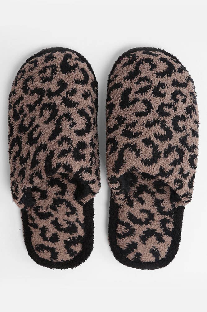 Leopard Print Fuzzy Microfiber Slipper