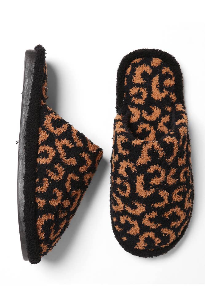Leopard Print Fuzzy Microfiber Slipper