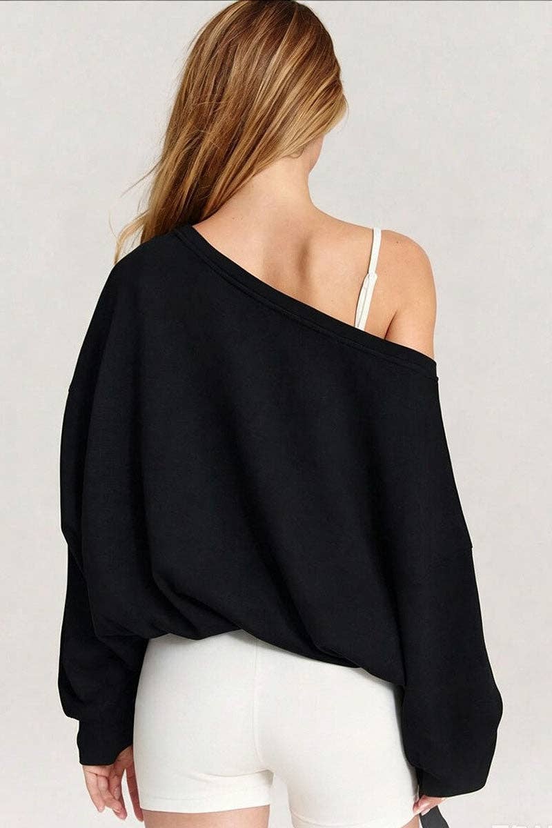One-Shoulder Ruched Tie Side Sweatshirt