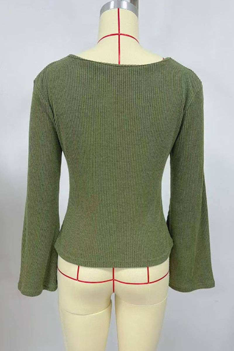 Ribbed Bell Sleeve Top