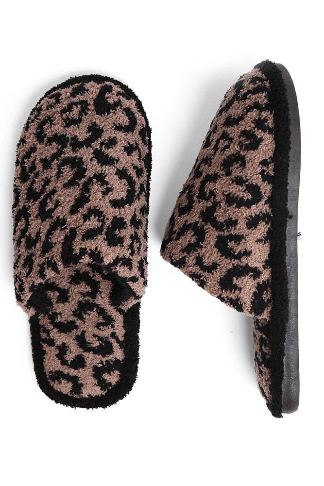 Leopard Print Fuzzy Microfiber Slipper