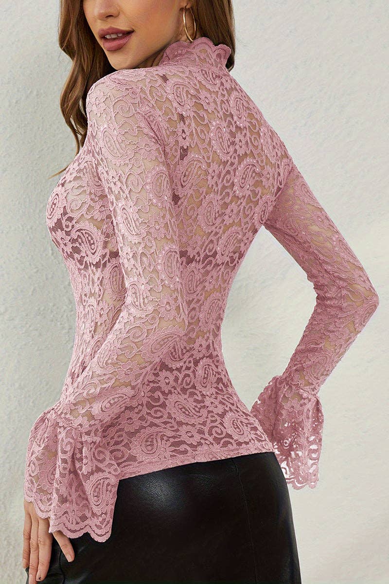 Elegant Lace Long Sleeve Bodycon Top